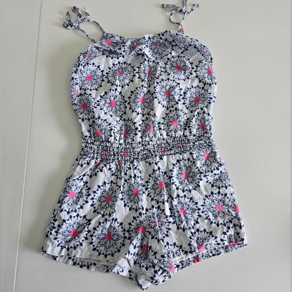 Old Navy Girls Romper Jumpsuit Size 5 (XS) Pink Blue Sleveless Tie Shoulder - Picture 3 of 9